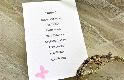 Pink Butterfly Table Plan Cards