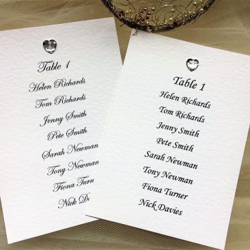 Diamante Heart Table Plan Cards