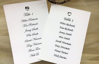 Diamante Heart Table Plan Cards