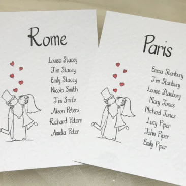 Bride & Groom Table Plan Cards