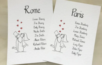 Bride & Groom Table Plan Cards