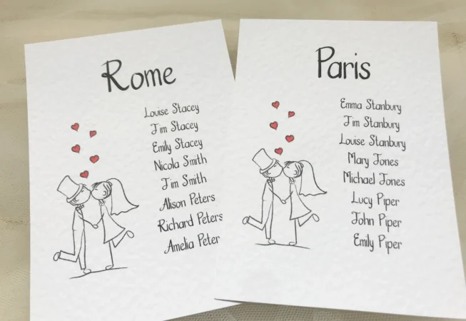 Bride & Groom Table Plan Cards
