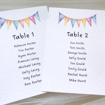 Summer Bunting Table Plan Cards