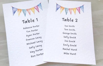 Summer Bunting Table Plan Cards