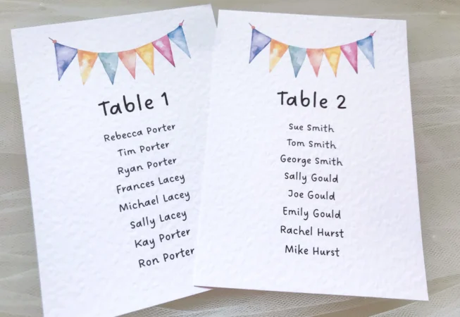 Summer Bunting Table Plan Cards