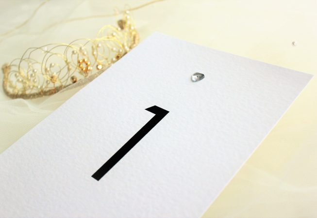 Diamante Heart Table Name and Table Number Cards