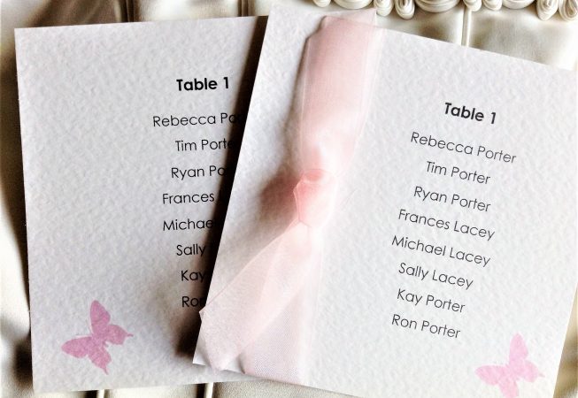 Pink Butterfly Square Table Plan Cards
