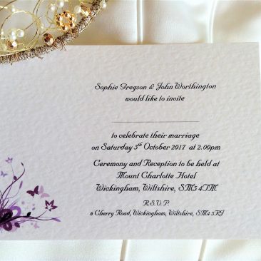 Purple and Lilac Butterfly Postcard Wedding Invitations