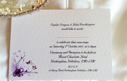 Purple and Lilac Butterfly Postcard Wedding Invitations