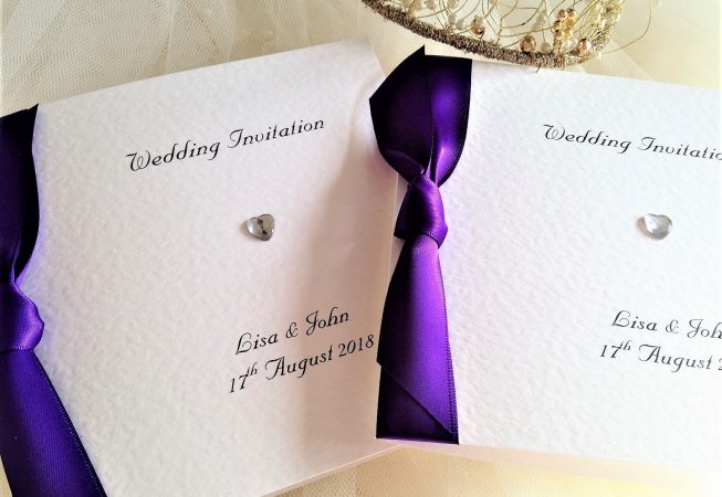 Diamante Heart Square Centre Fold Wedding Invitations