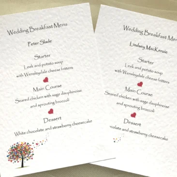 Love Tree Personalised Menu Cards