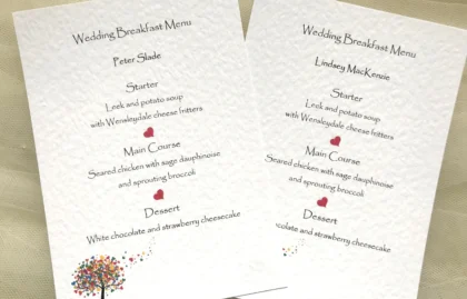 Love Tree Personalised Menu Cards