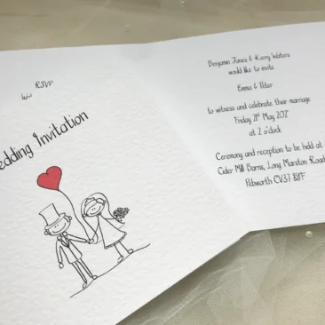 Bride and Groom Square Centre Fold Wedding Invitations
