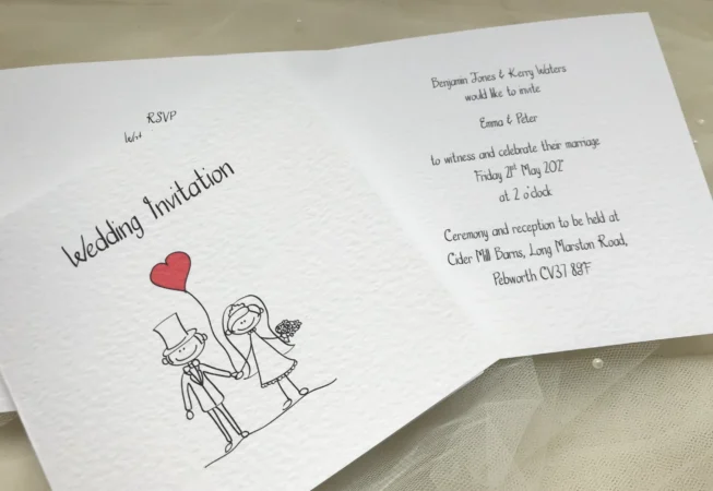 Bride and Groom Square Centre Fold Wedding Invitations
