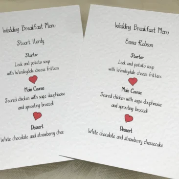Bride & Groom Personalised Menu Cards