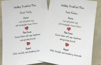 Bride & Groom Personalised Menu Cards