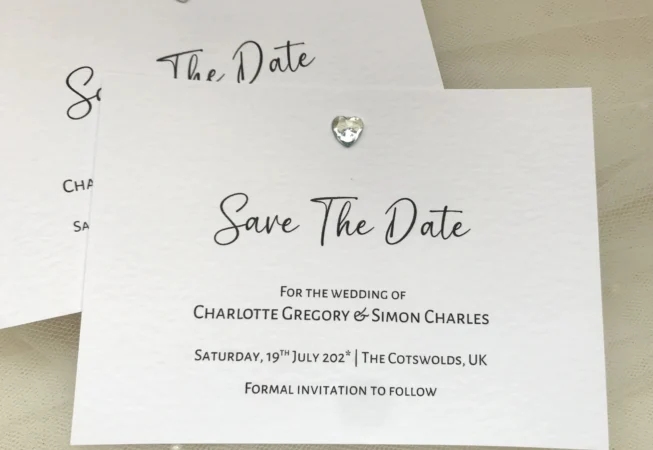 Diamante Heart Save The Date Cards