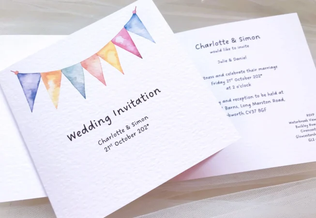 Summer Bunting Centre Fold Wedding Invitations