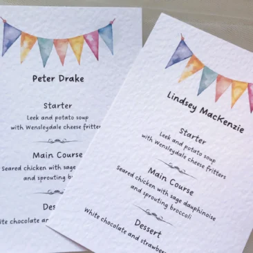 Summer Bunting Personalised Menu Cards