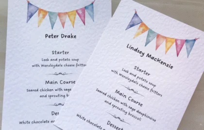 Summer Bunting Personalised Menu Cards