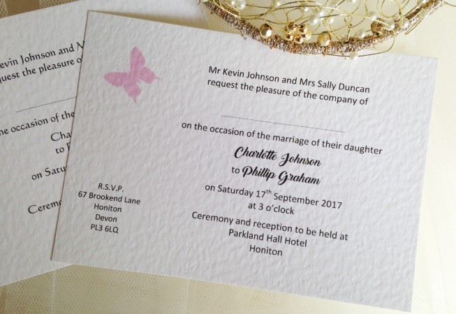 Pink Butterfly Postcard Wedding Invitations