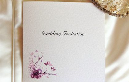 Purple and Lilac Butterfly Square Centre Fold Wedding Invitations