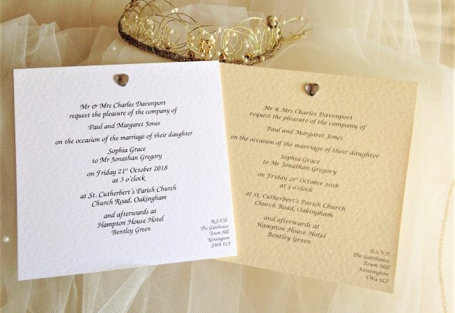 Diamante Heart Square Flat Wedding Invitations