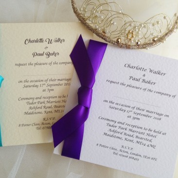 Square Wedding Invitations with Side Ribbon