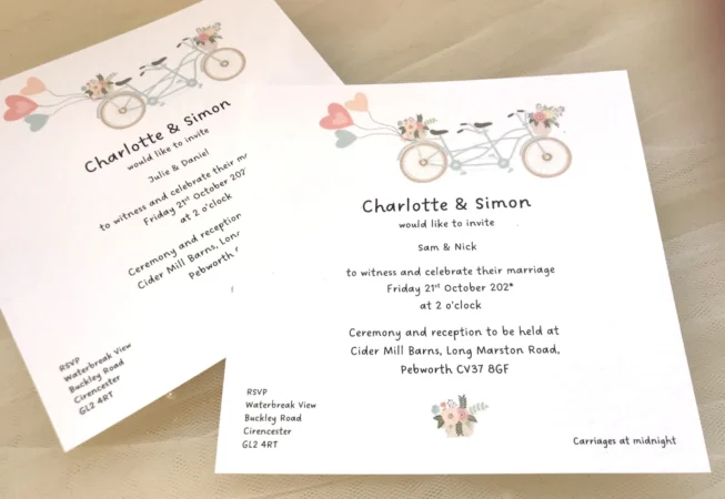 Tandem Bike Flat Square Wedding Invitations