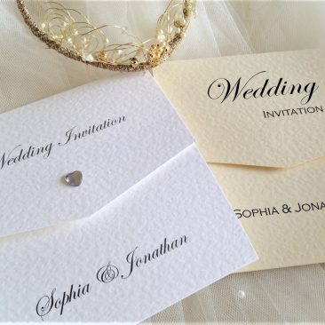 Diamante Heart Tri Fold Wedding Invitations