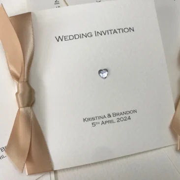 Diamante Heart Square Centre Fold Wedding Invitations