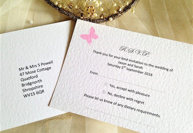 Pink Butterfly RSVP Cards and Envelopes