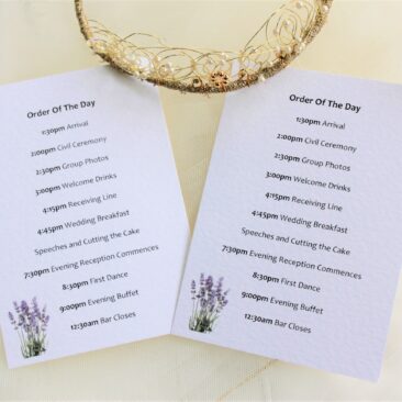 Lavender Wedding Order of Day Cards