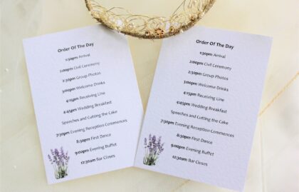Lavender Wedding Order of Day Cards