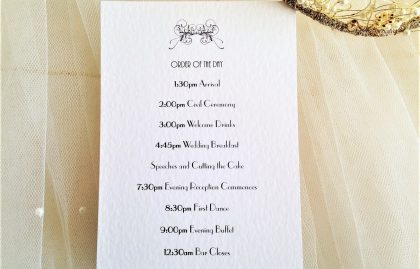 Art Deco Wedding Order of Day Cards