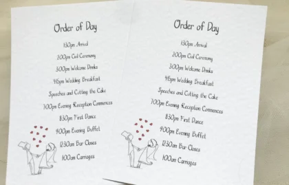 Bride and Groom Wedding Order of Day Cards