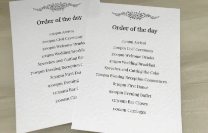 Motif Wedding Order of Day Cards
