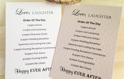 Love Laughter Wedding Order of Day Cards