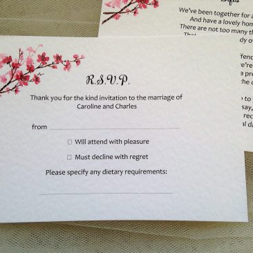 Cherry Blossom RSVP cards and envelopes