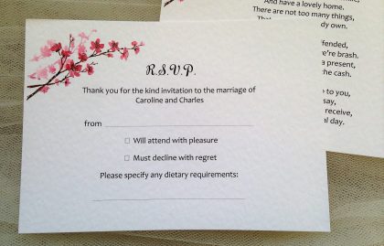 Cherry Blossom RSVP cards and envelopes