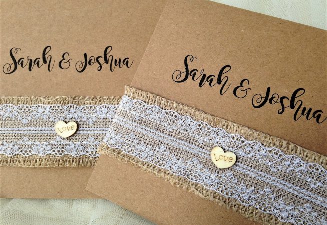 Wooden Heart Pocketfold Wedding Invites
