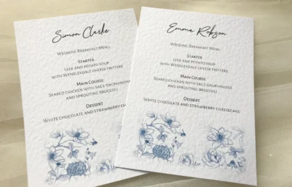 Blue Botanical Personalised Menu Cards