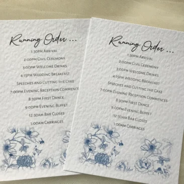 Blue Botanical Wedding Order of Day Cards