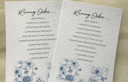 Blue Botanical Wedding Order of Day Cards