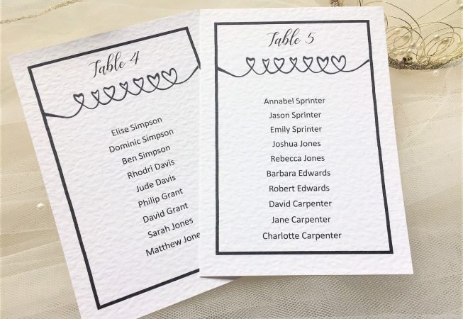 Linked Hearts Table Plan Cards