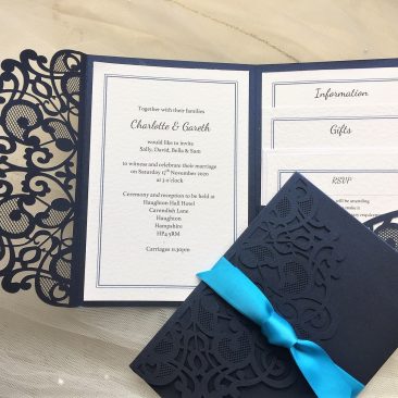 Navy Blue Laser Cut Pocketfold Wedding Invitations