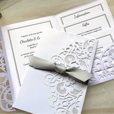 Silver Laser Cut Pocketfold Wedding Invitations