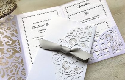 Silver Laser Cut Pocketfold Wedding Invitations