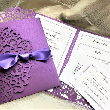 Purple Laser Cut Pocketfold Wedding Invitations