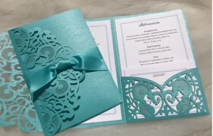 Jade Laser Cut Pocketfold Wedding Invitations – 4 in stock